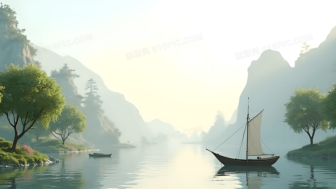 春天湖面划船风景背景