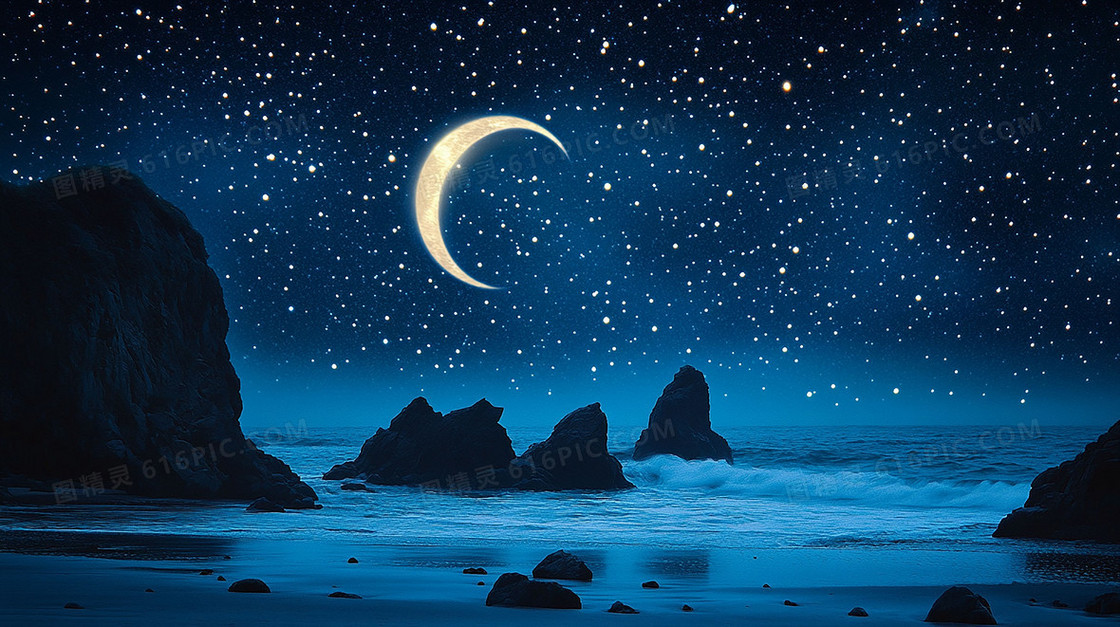 卡通海边夜晚背景