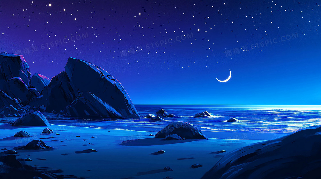 卡通海边夜晚背景