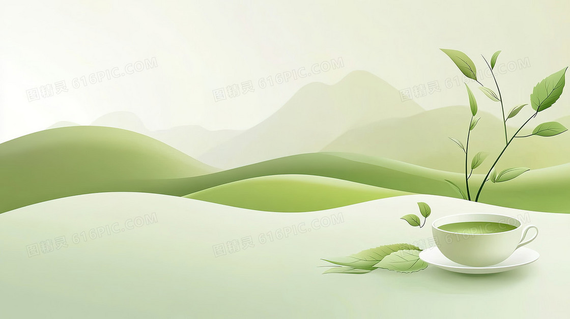 绿意悠扬茶碗背景