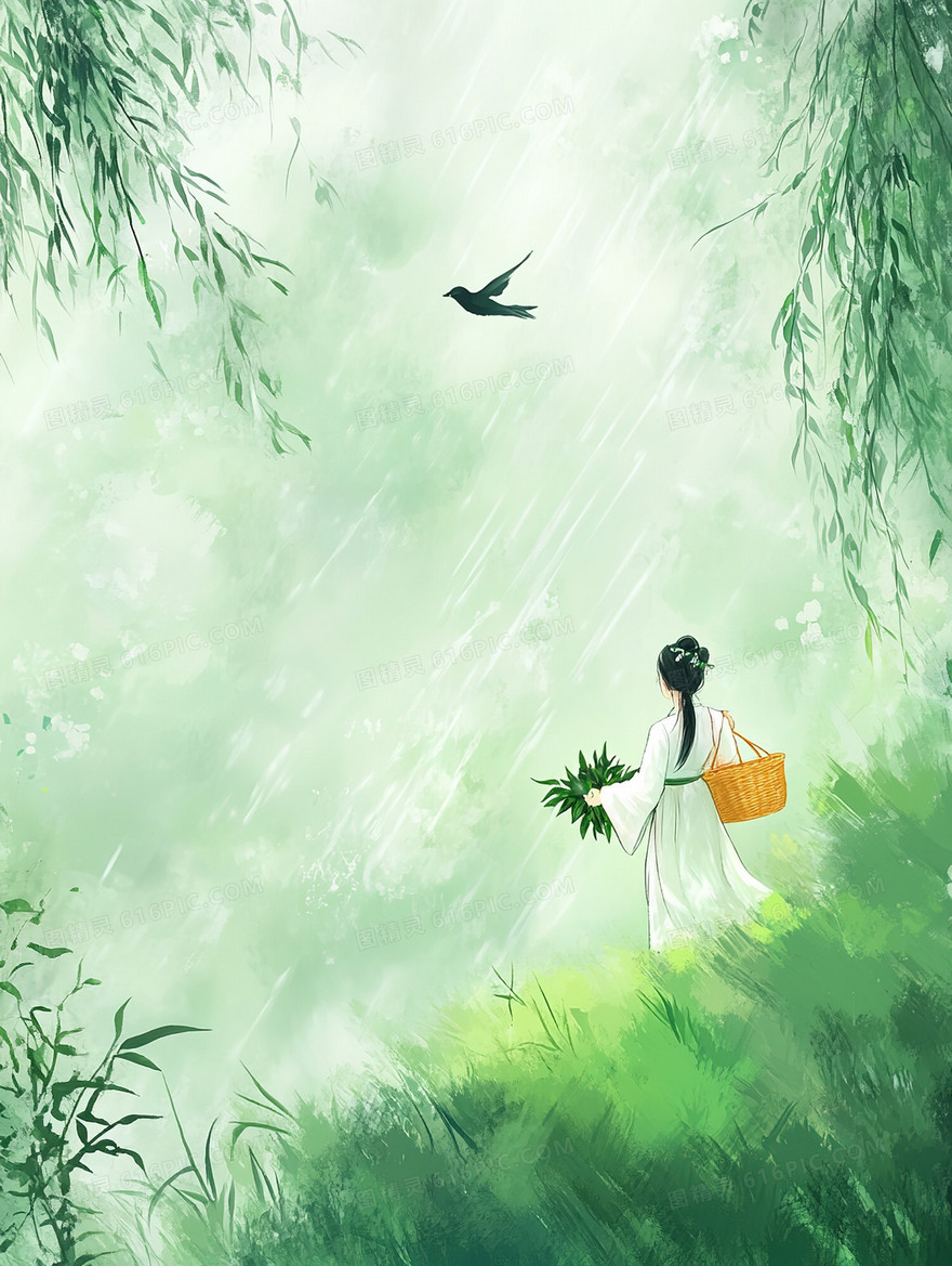 古风女子采茶背景