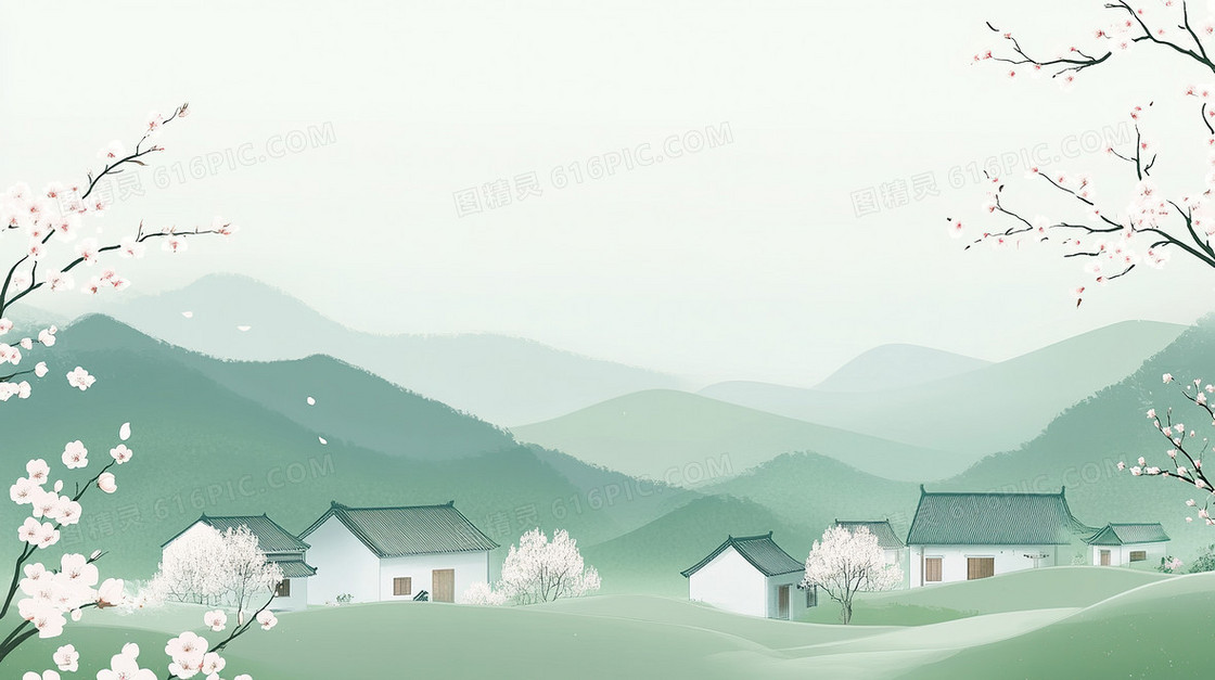 中国风春天村庄背景