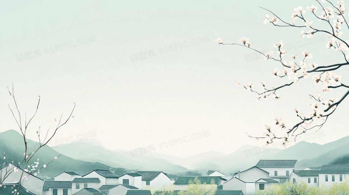简约卡通村庄背景