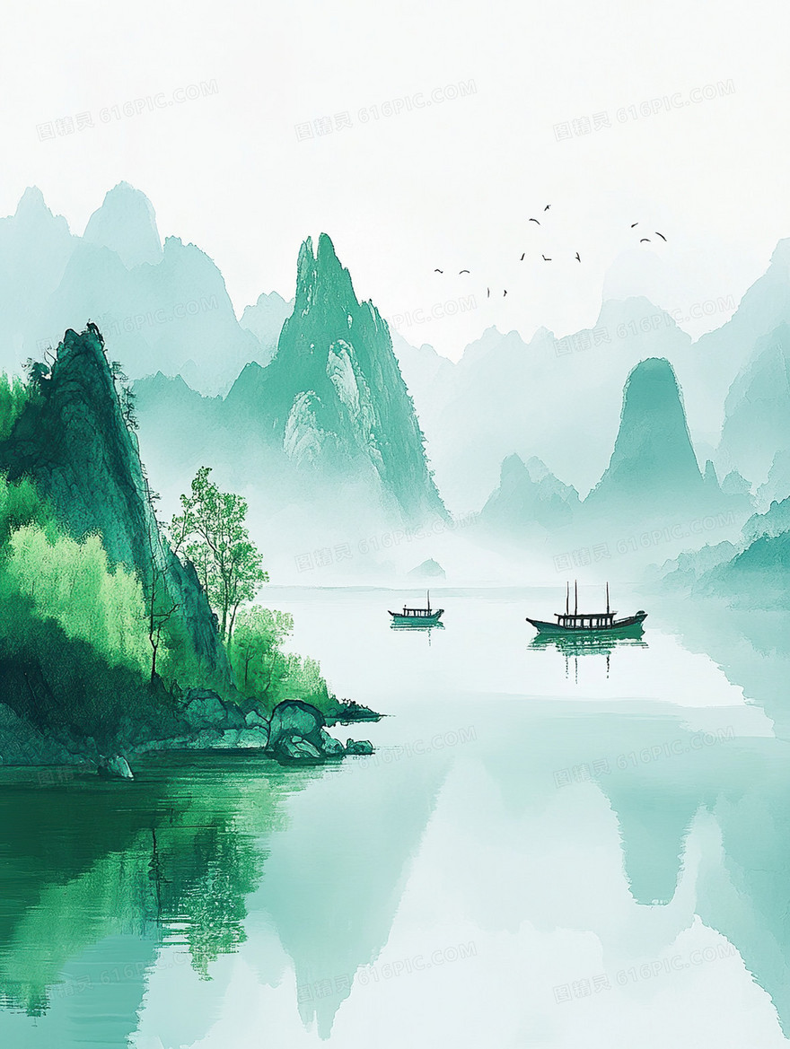 中国风春天山水背景