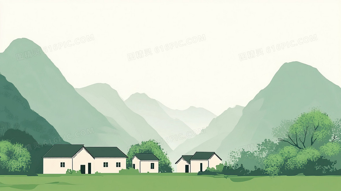 绿色中国风春天村庄背景