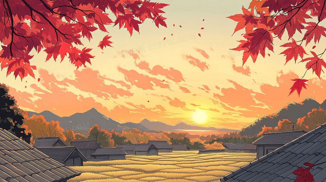 日落晚霞景色背景