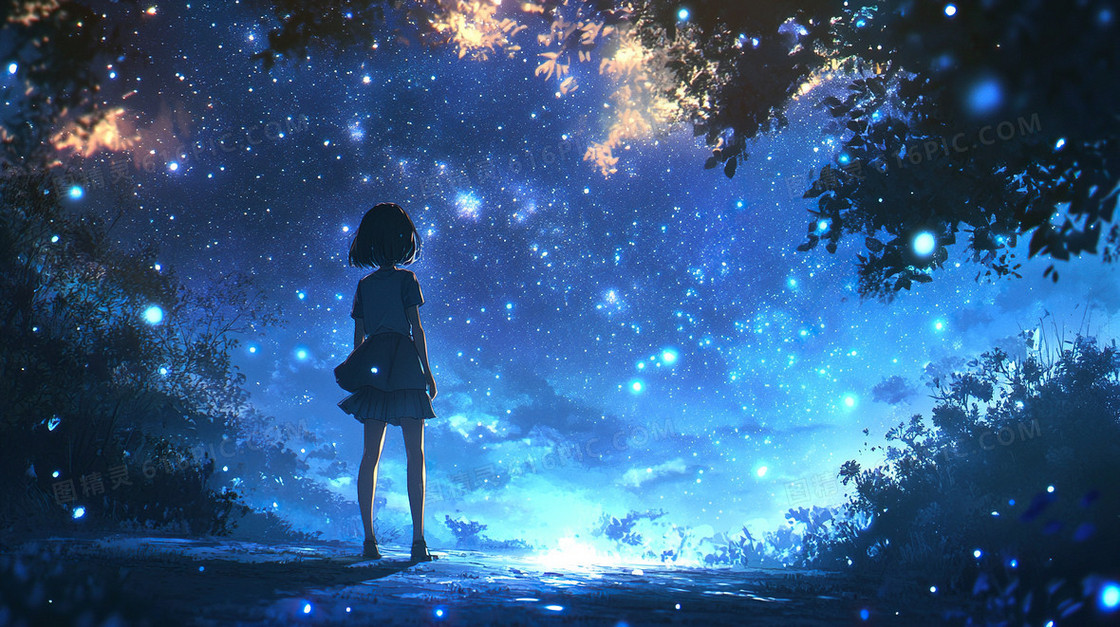 女孩背影卡通背景