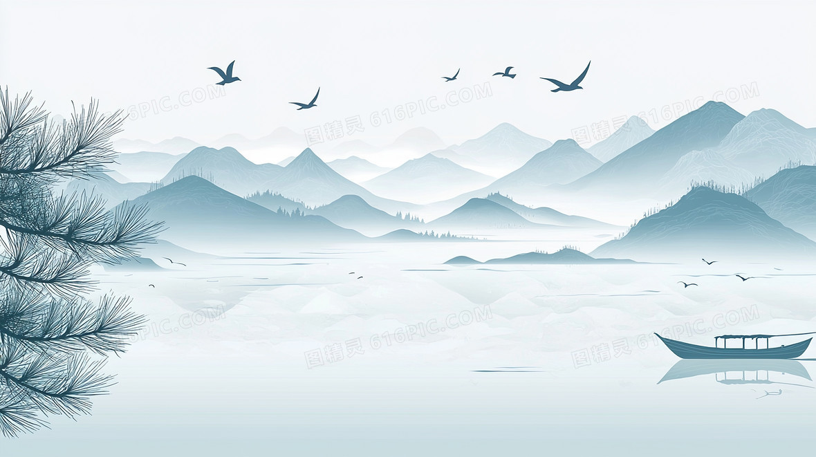 山水风景画背景图片下载_1920x900像素JPG格式_编号18rfg54wz_图精灵