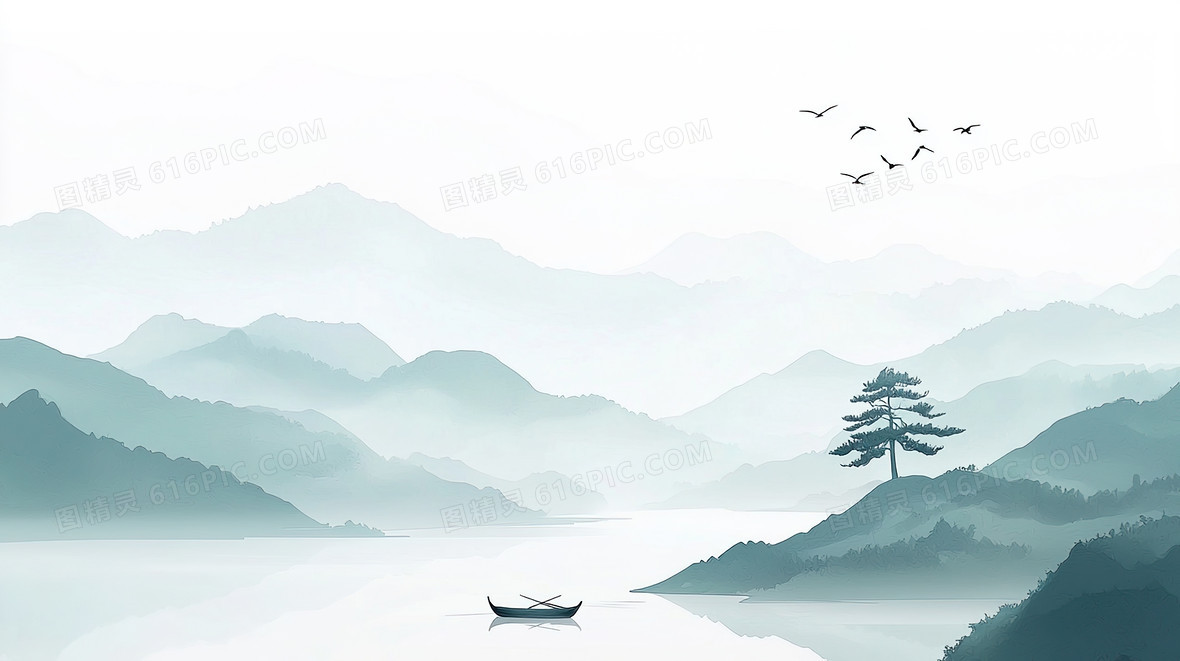 淡雅中国风水墨山水风景画背景背景图片下载_2912x1632像素JPG格式_编号