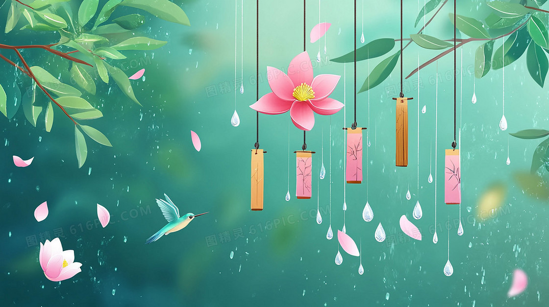 小清新风铃雨水背景