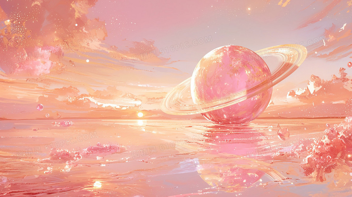 粉色云层中的宇宙星球背景