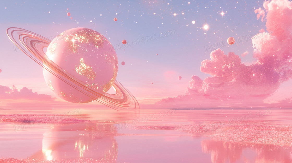 粉色云层中的宇宙星球背景