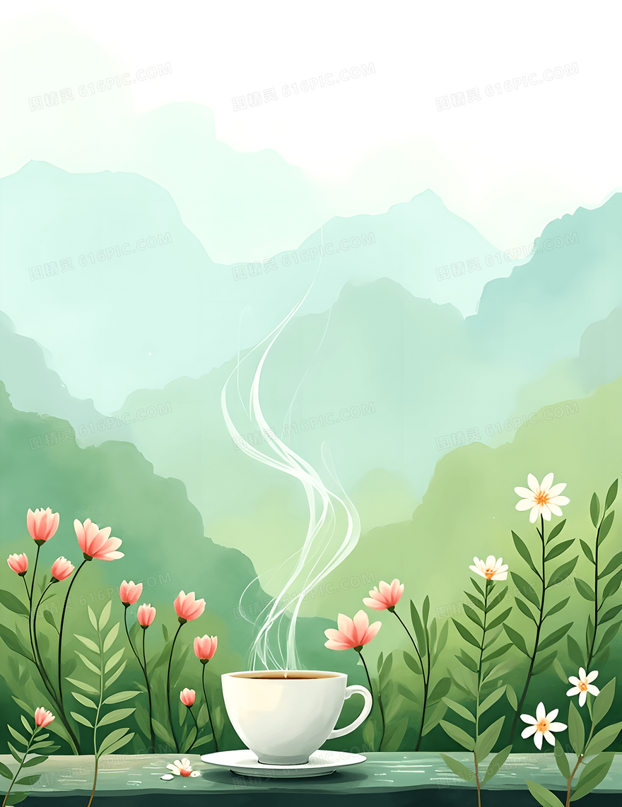 春茶茶园一杯热茶背景