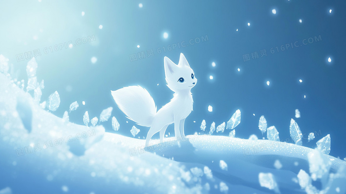 雪地上的白狐背景