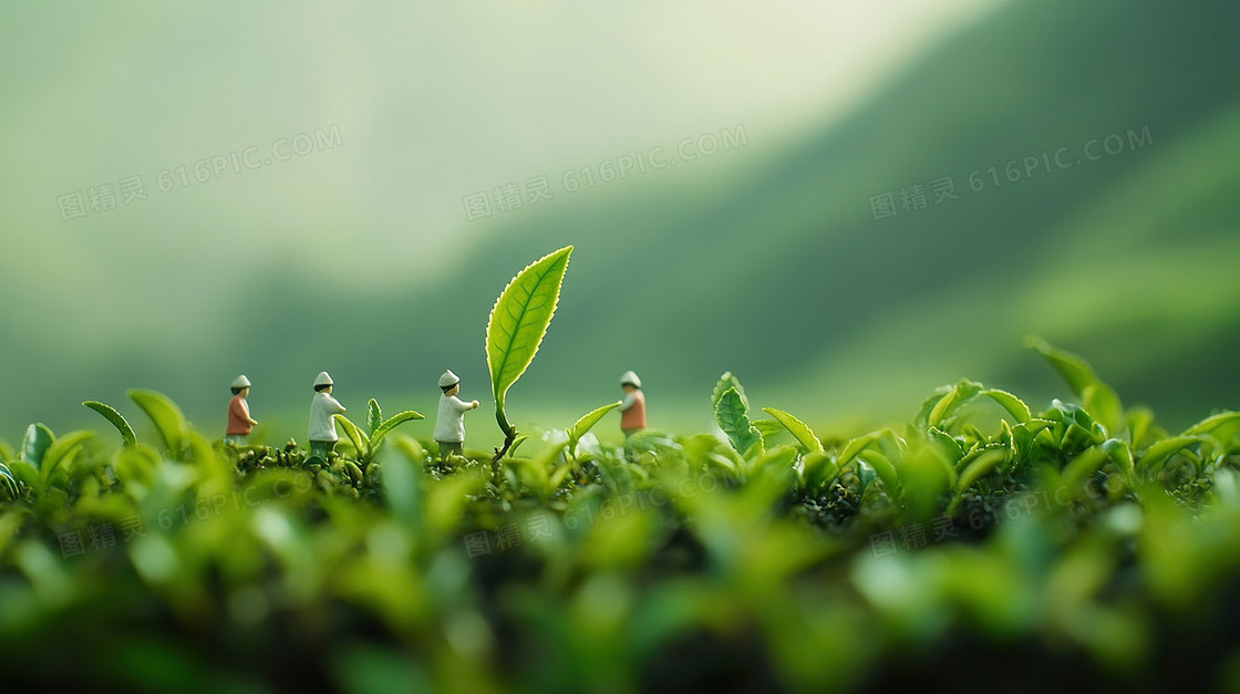 春茶茶叶微景观背景