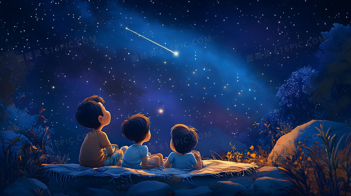卡通小孩看星星背景