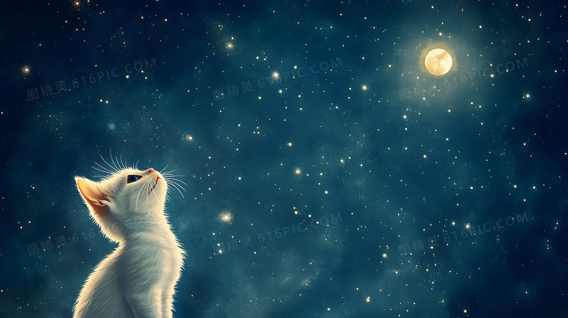 可爱小猫仰望星空背景图