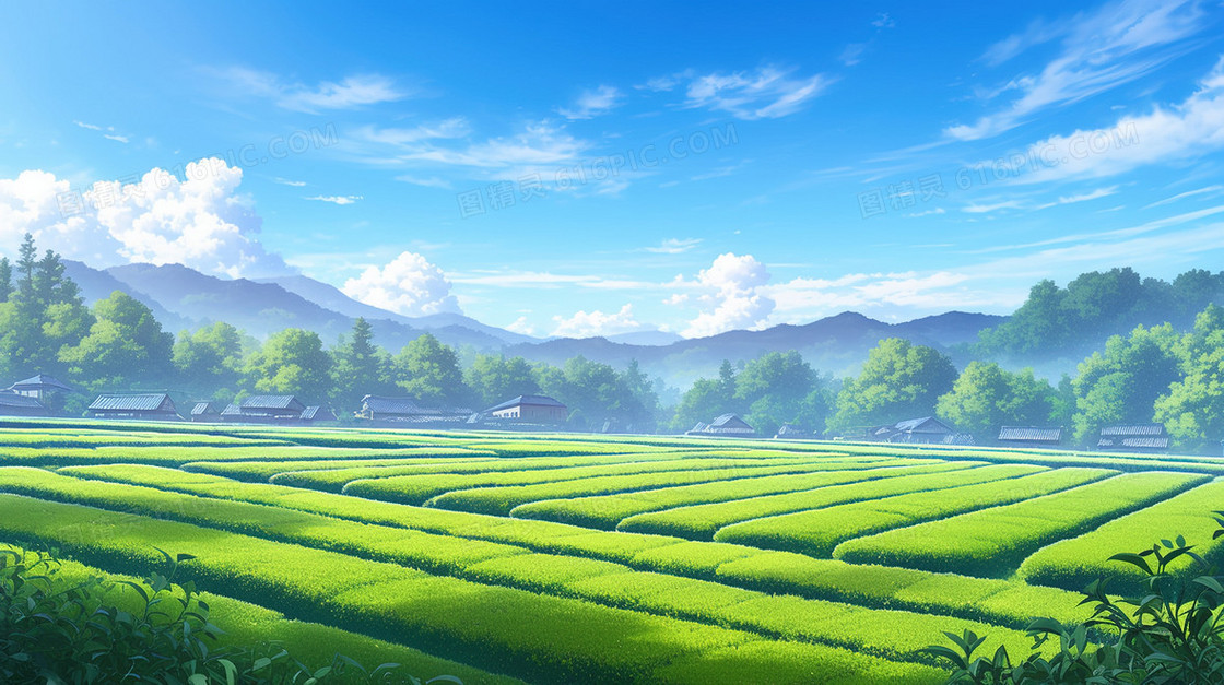 绿色春季起伏茶园背景