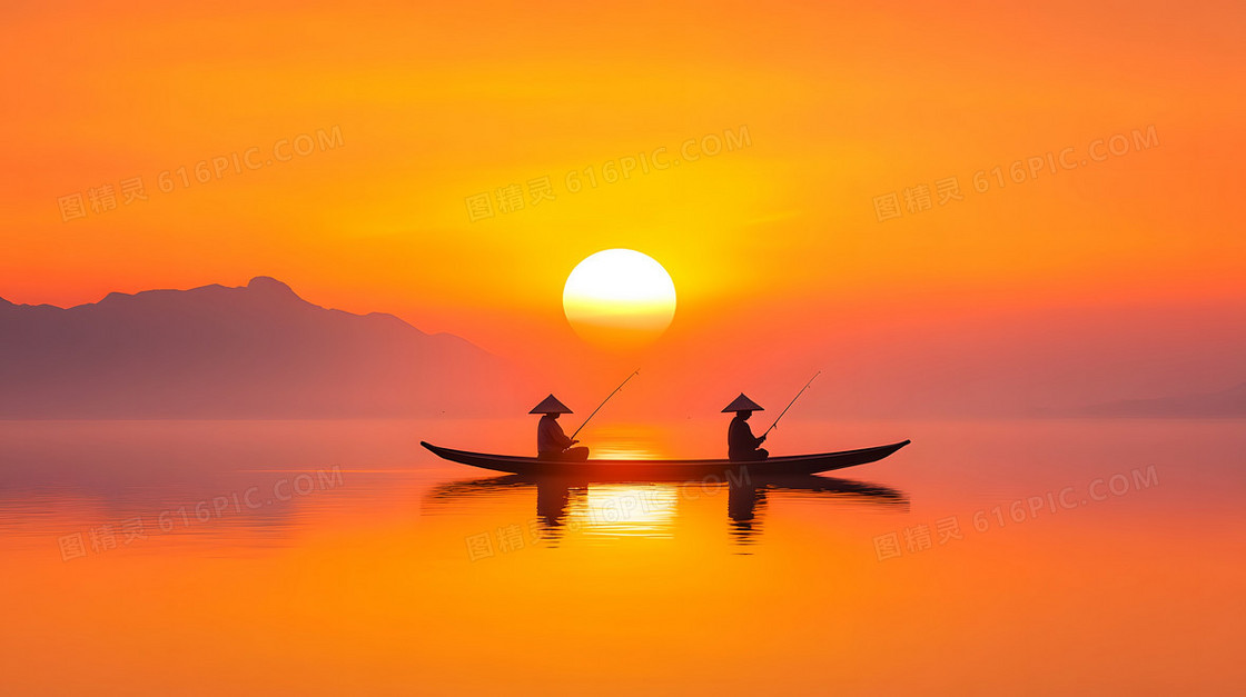 简约湖面捕鱼背景