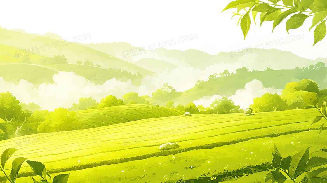 绿色春季起伏茶园背景