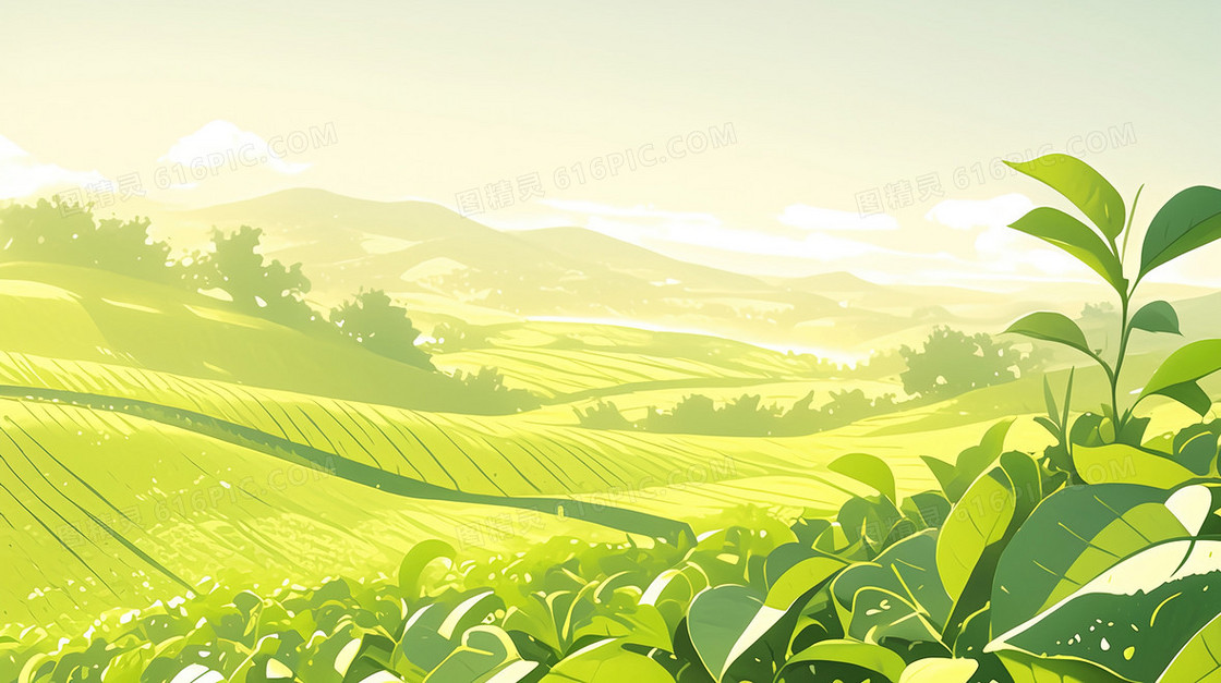 绿色春季起伏茶园背景