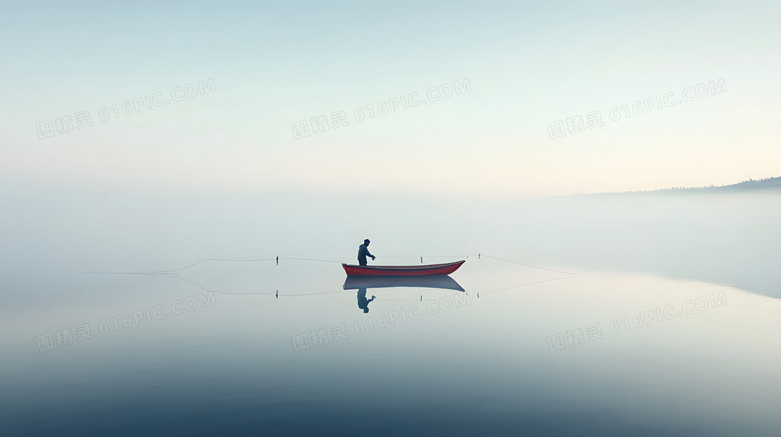 简约湖面捕鱼背景