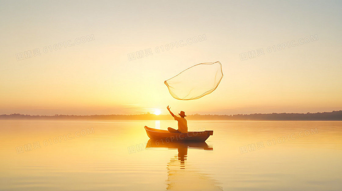 简约湖面捕鱼背景