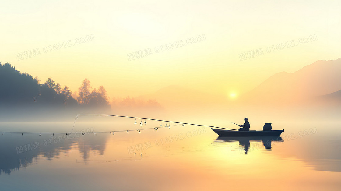 简约湖面捕鱼背景