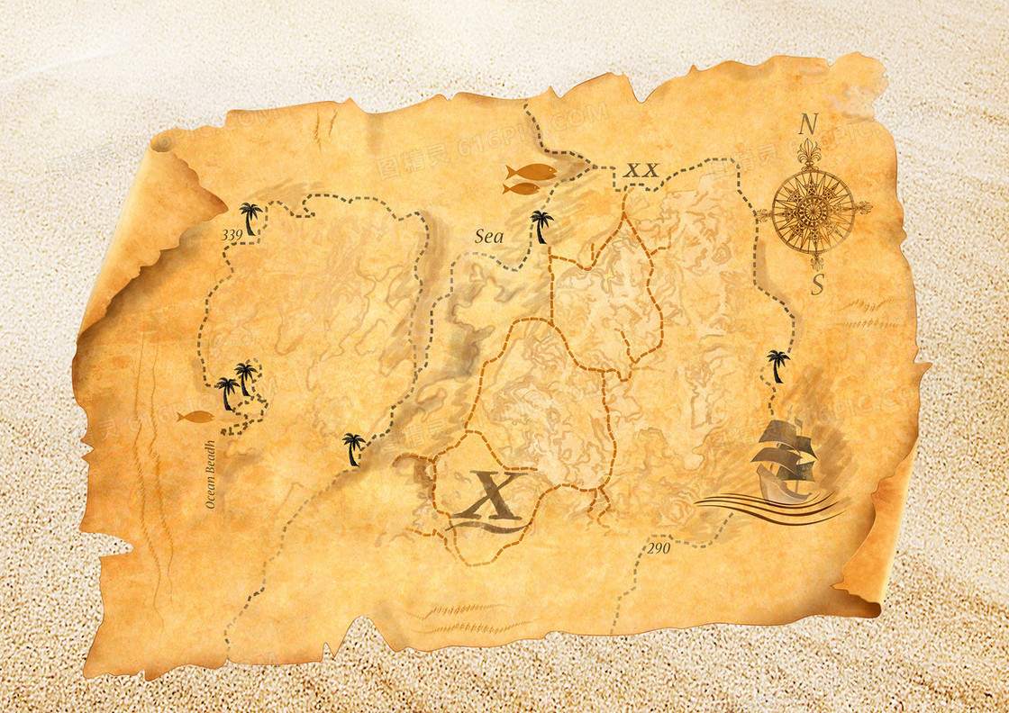 复古风格海盗宝藏地图图片-图行天下素材网