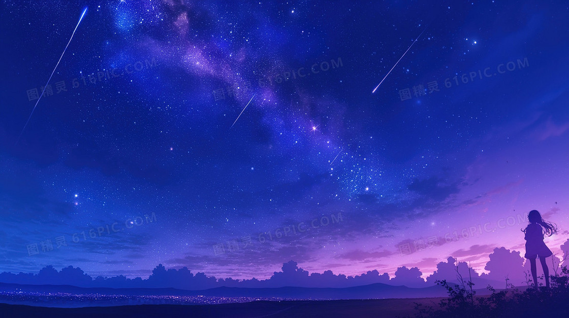 蓝色流星星空夜色背景