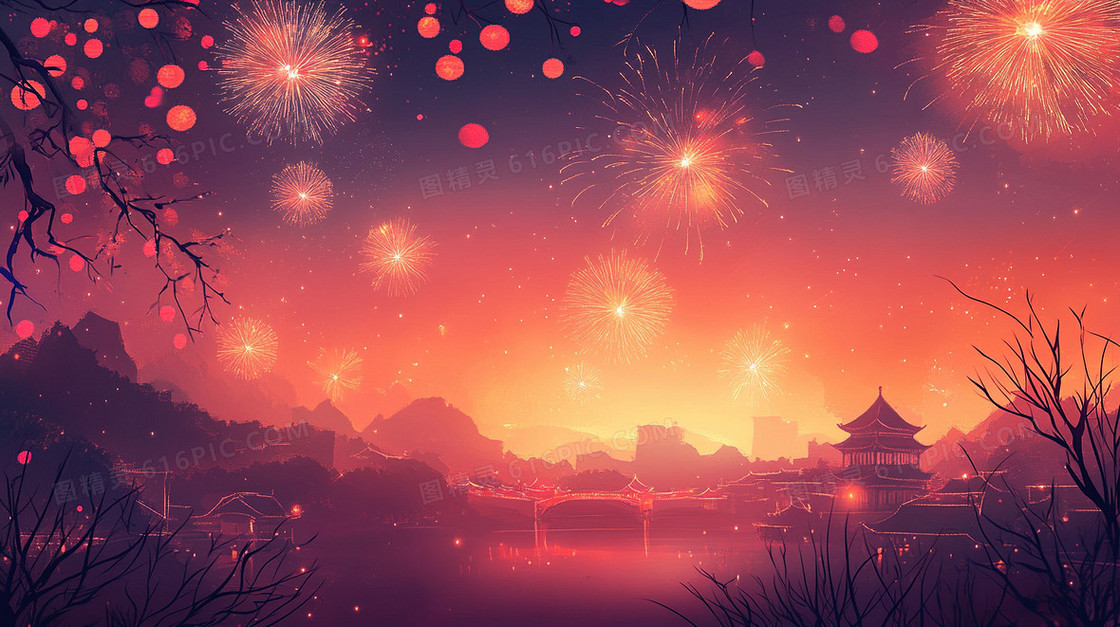 中国风烟花风景背景