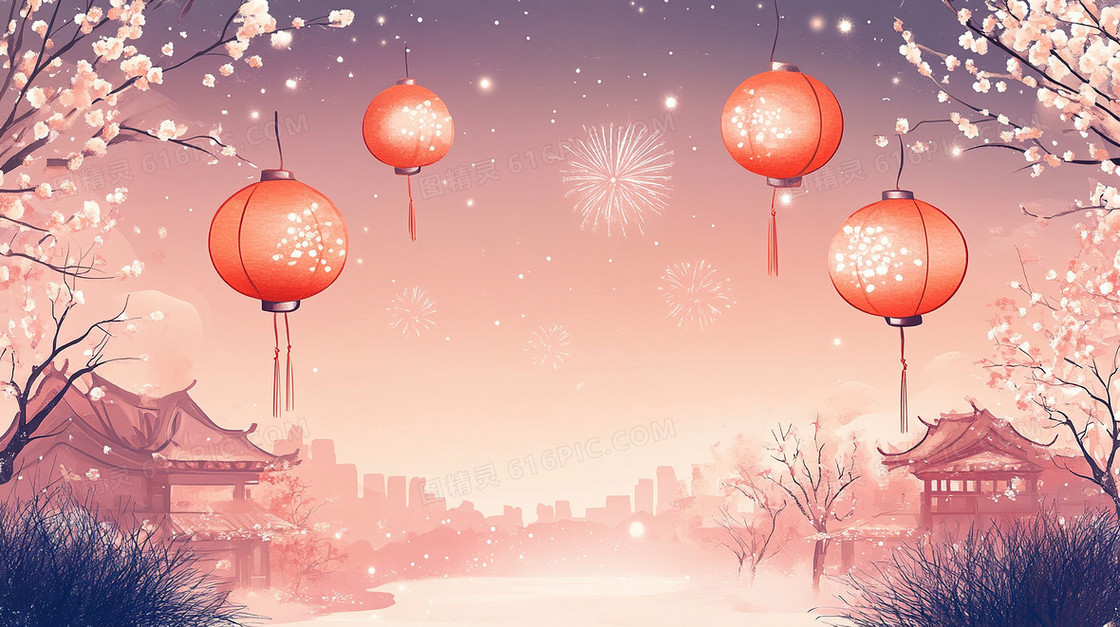 灯笼烟花风景背景