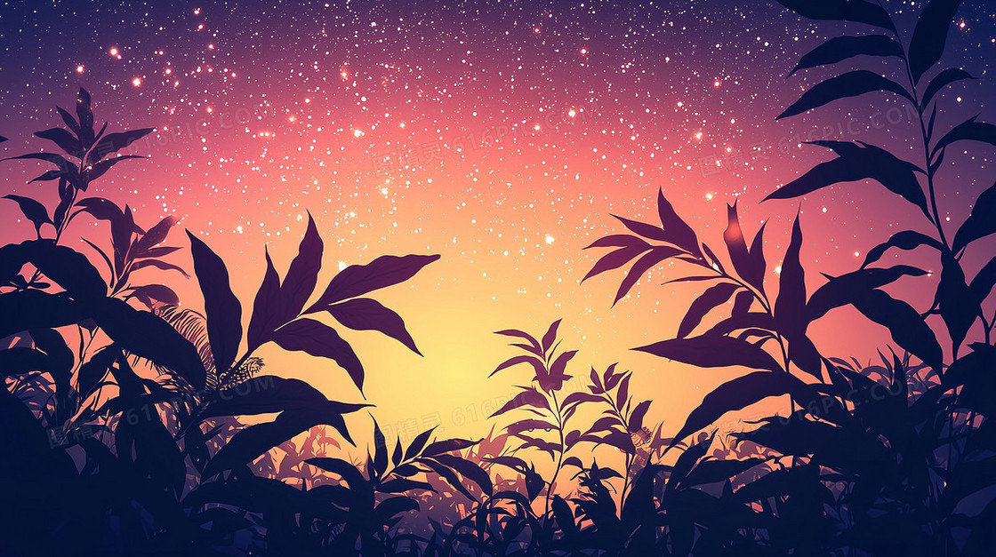 植物剪影星空背景