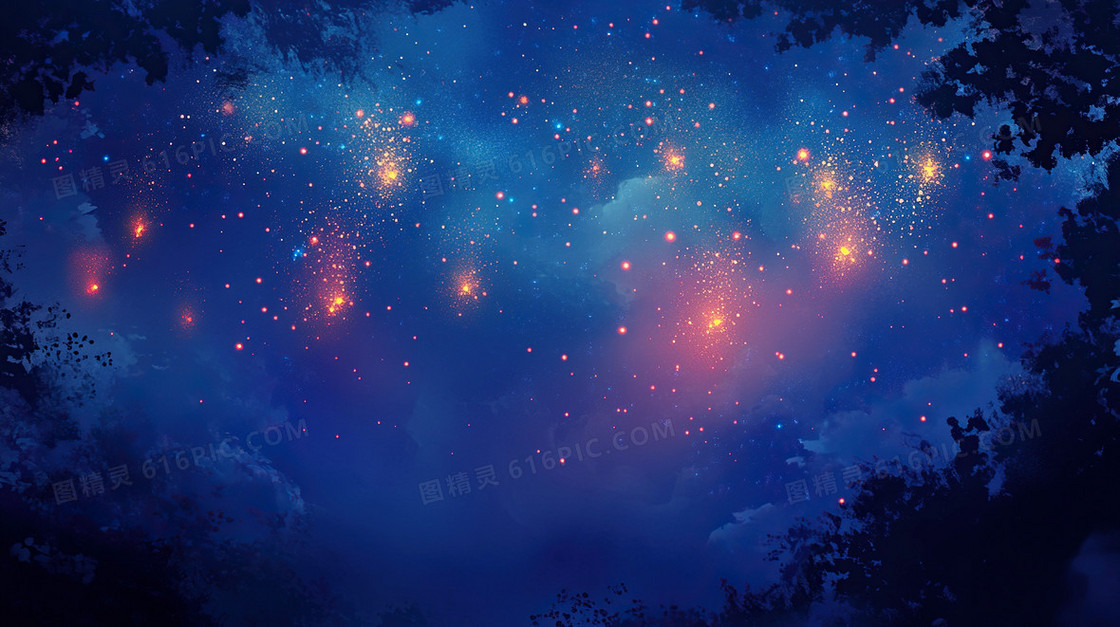 蓝色烟花天空背景