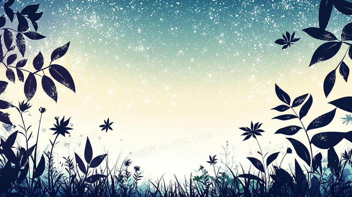 植物剪影星空背景