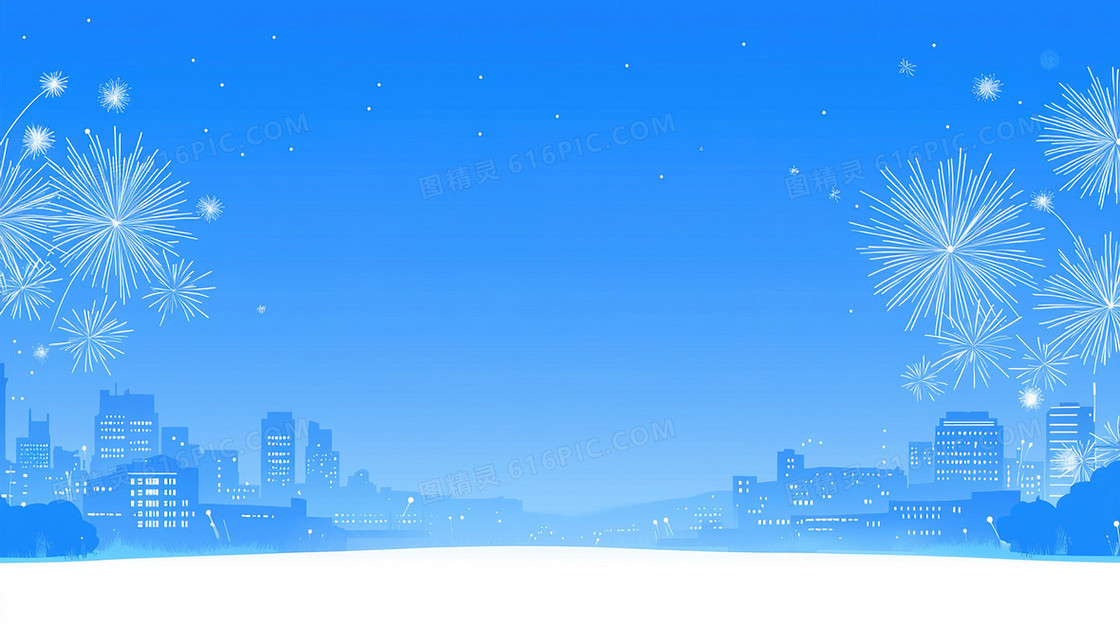 蓝色城市烟花背景