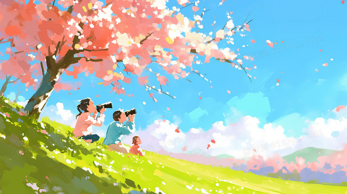 春季田野郊游活动背景