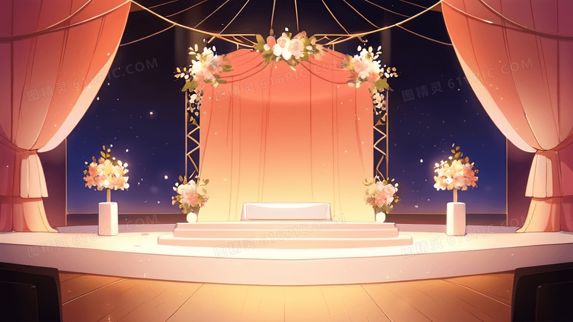 表演舞台插画粉色背景