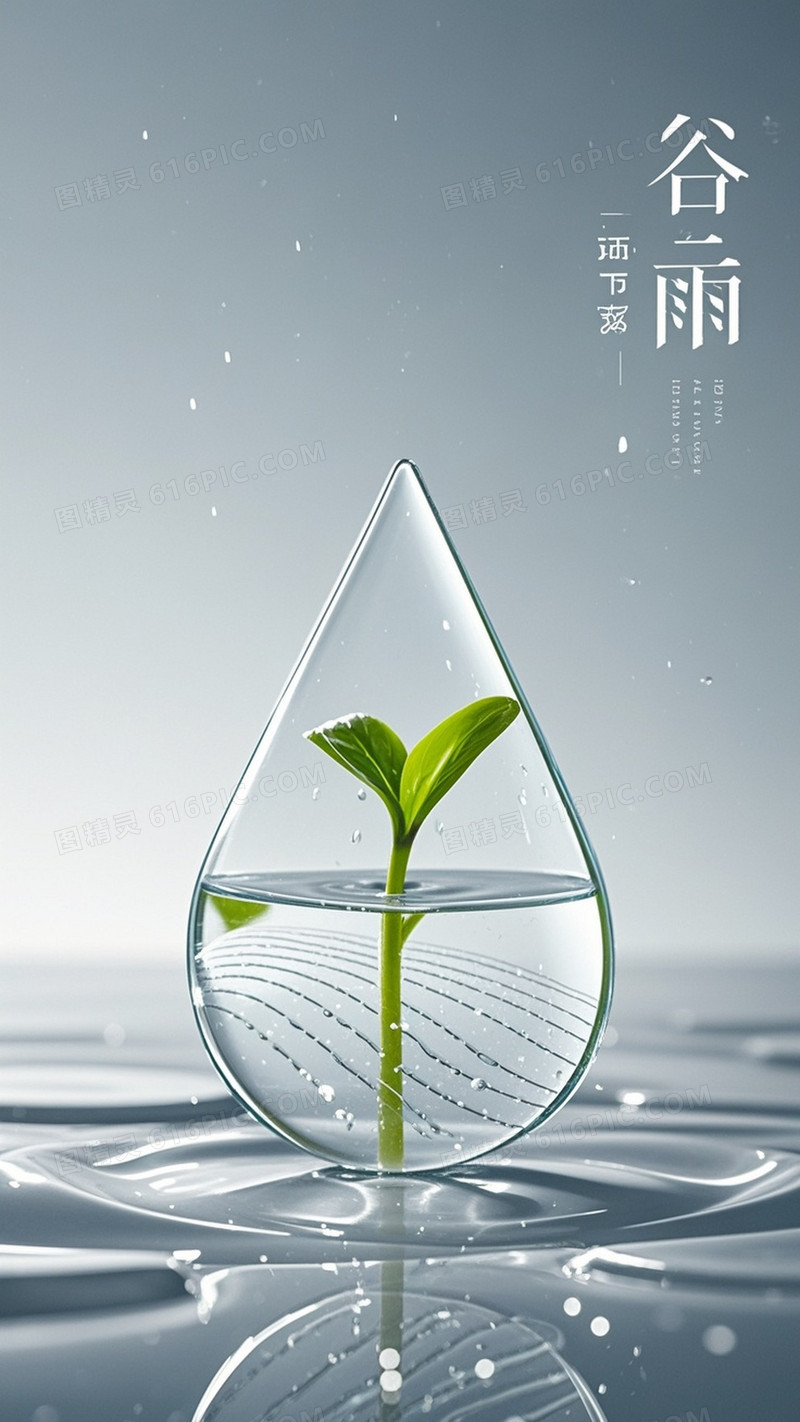 谷雨节气主题海报现代极简几何风格