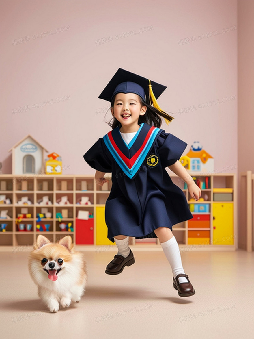 单人毕业照一个可爱幼儿园小女孩