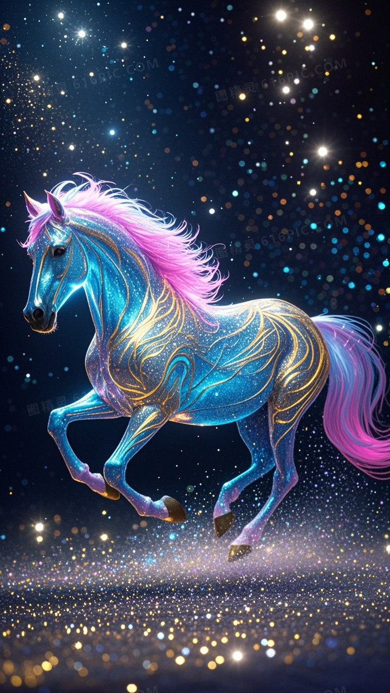 矫健的白色奔马在暗夜中疾驰