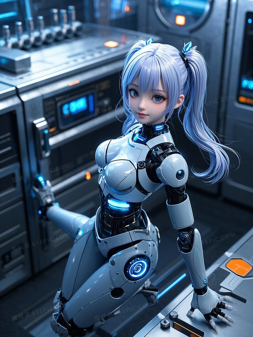 银色重美学女机器人CG艺术