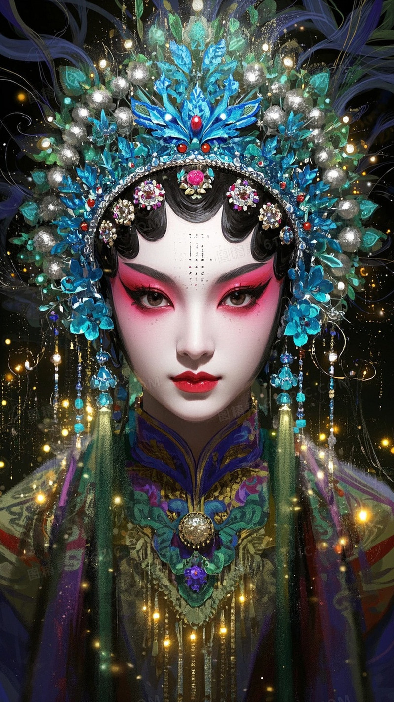 数据流二进制代码京剧花旦高清绘画肖像