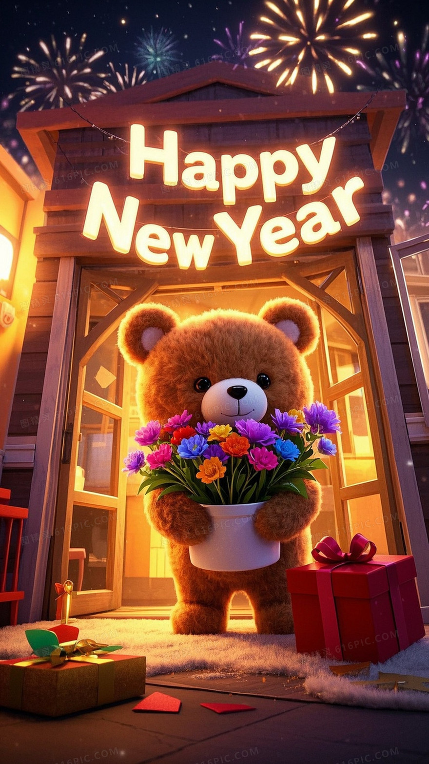 一个可爱小熊鲜花礼盒