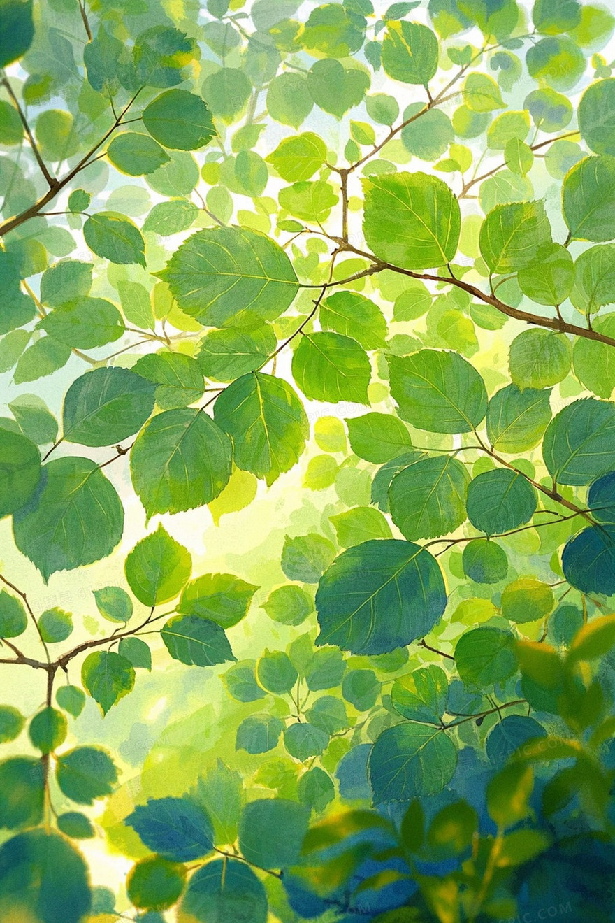 水彩树叶树枝柔和的调色板