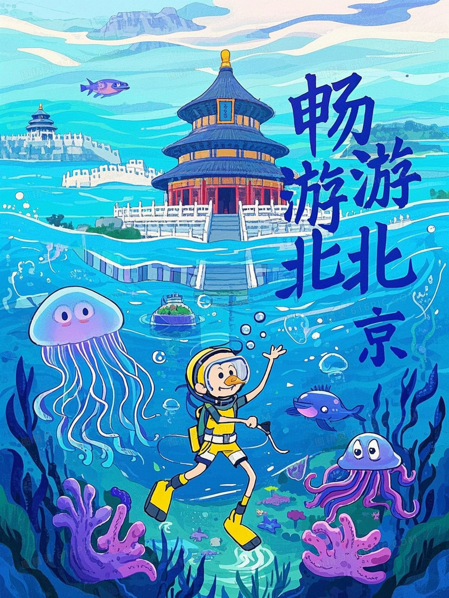 轴对称图案手绘感海报