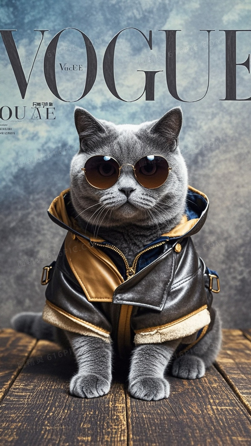杂志封面一只英短蓝猫摆出坦率的姿势