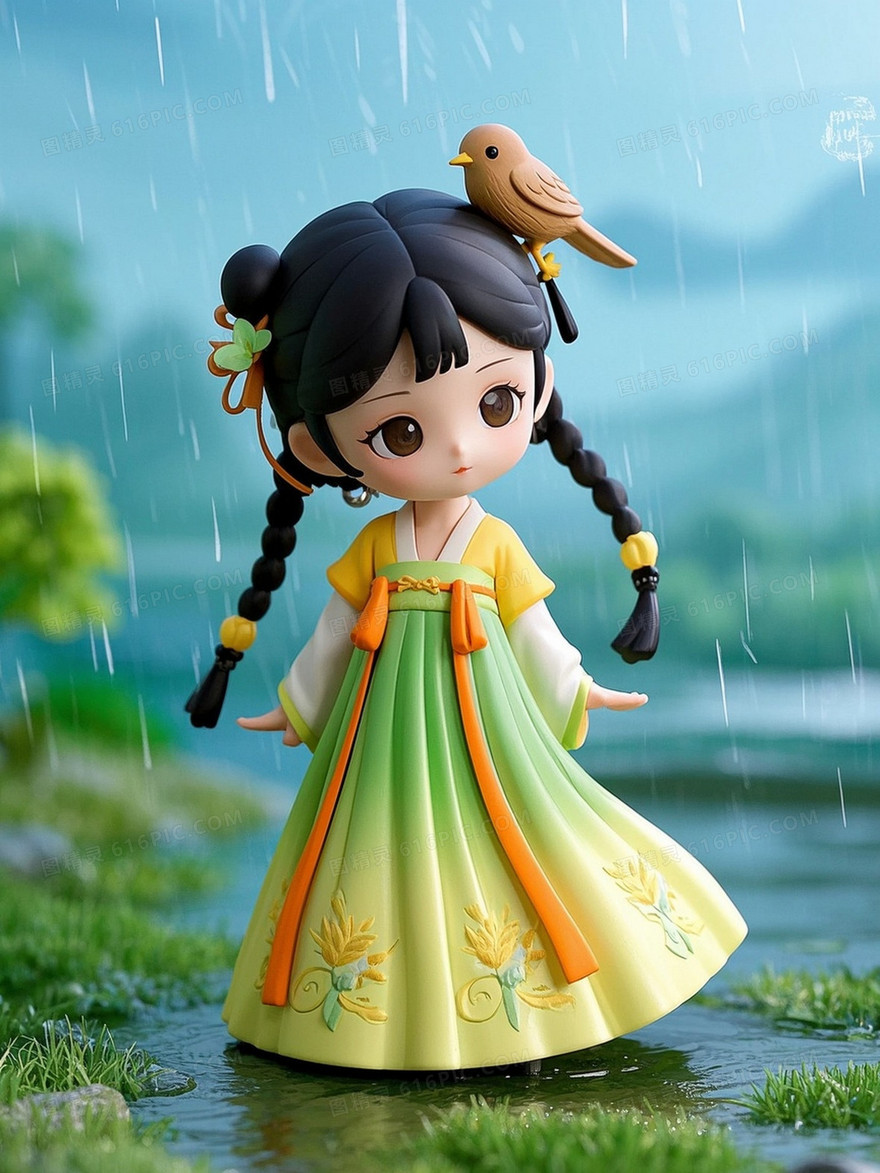 盲盒手办设计风格谷雨主题