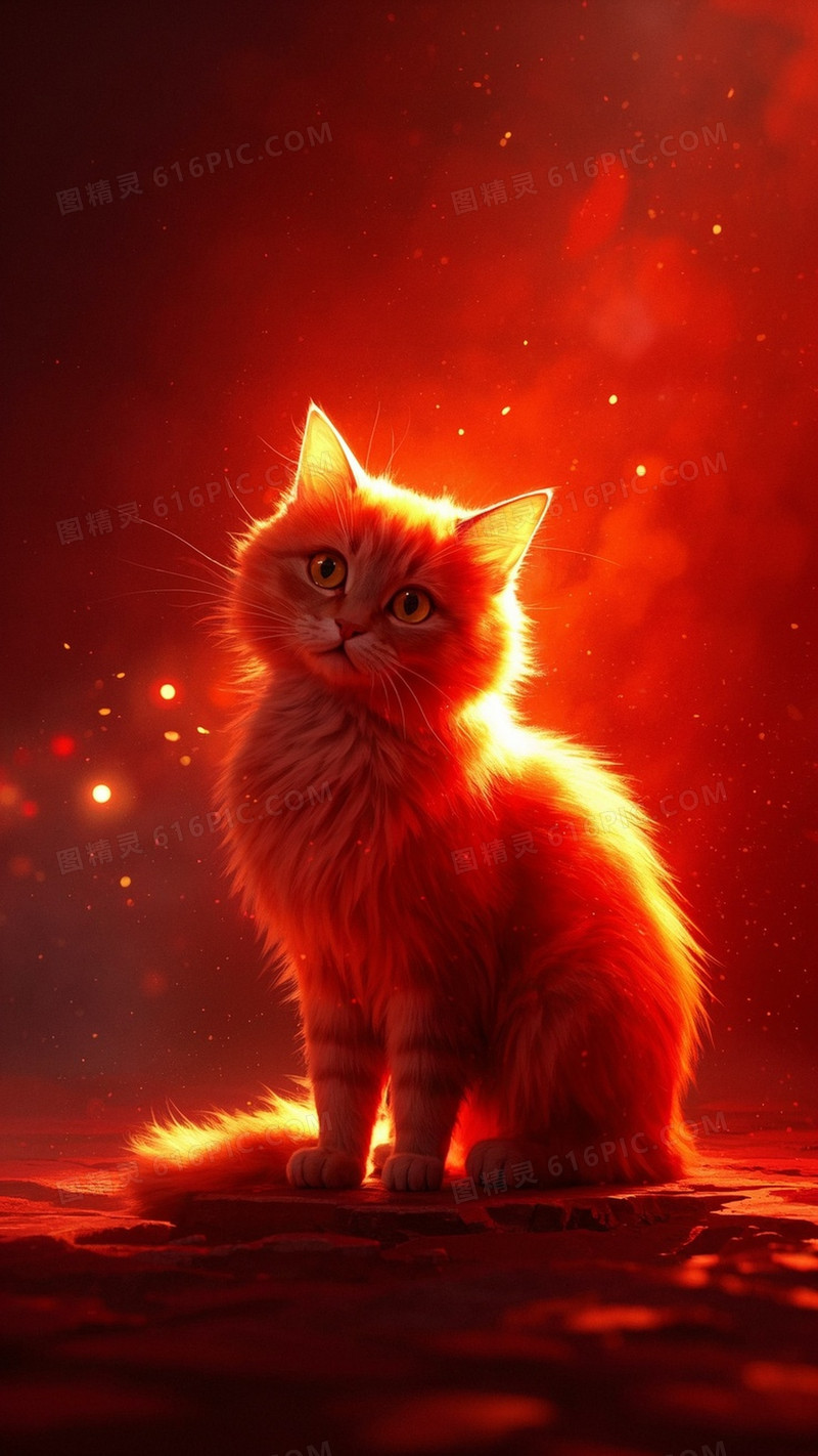 红色背景超强质感一个超可爱的猫轮廓