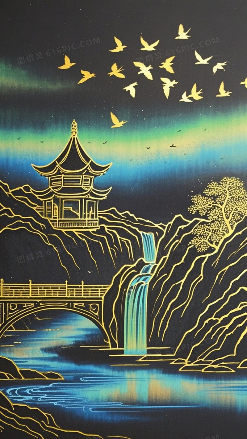 宋代工笔画风格中国山水图